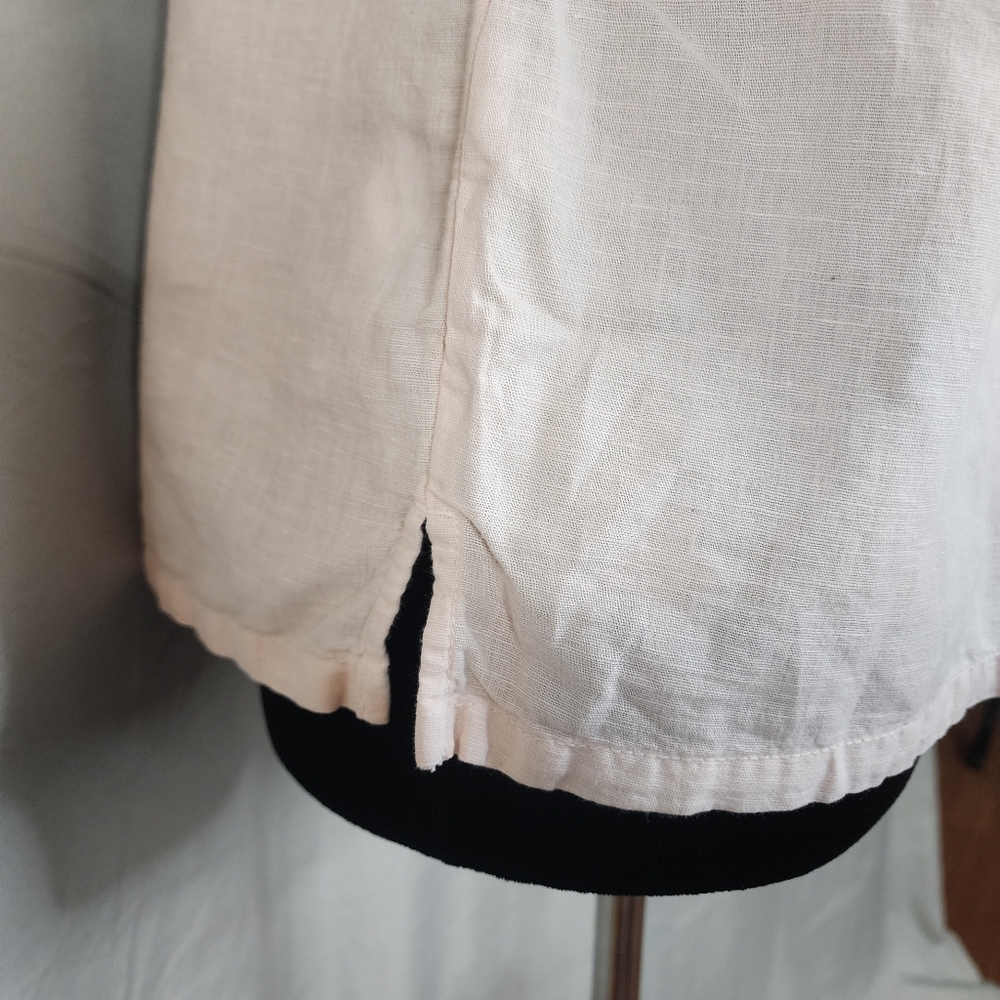 RACHEL ZOE Size Small Pink‎ Linen Cotton Balloon Sleeve Split Band V-neck Blouse - Picture 8 of 12
